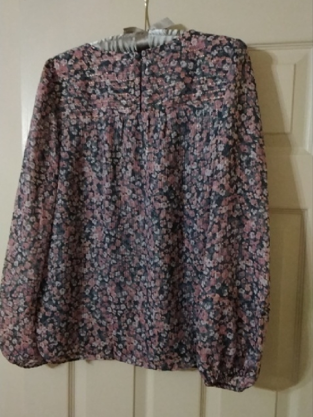 LOFT Pink and Blue Floral Long-Sleeve Blouse - Picture 5 of 7
